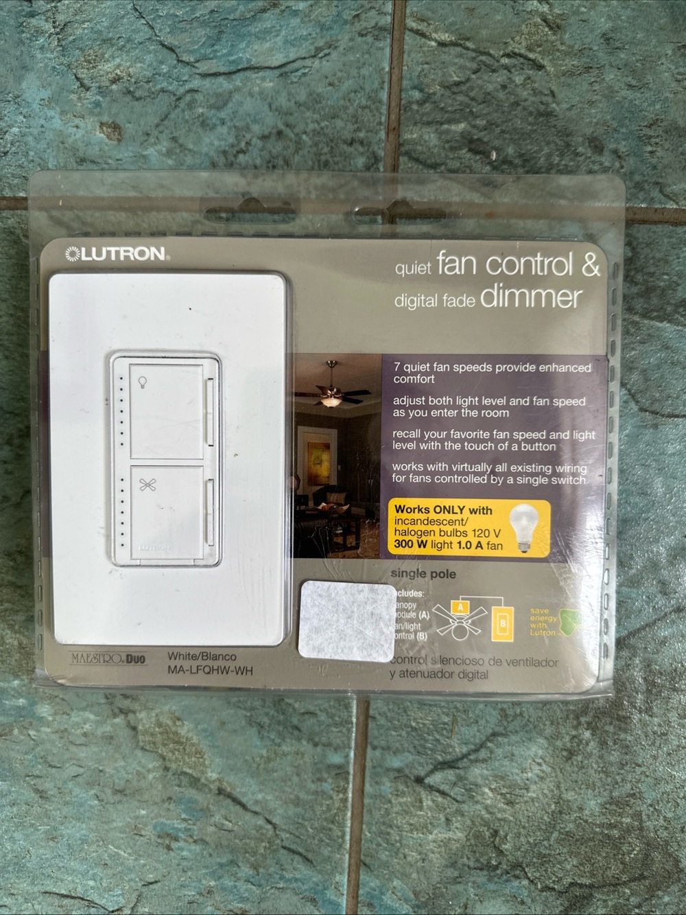 LUTRON MA-LFQHW-WH Maestro Quiet Fan Control & Dimmer Kit Canopy Module White